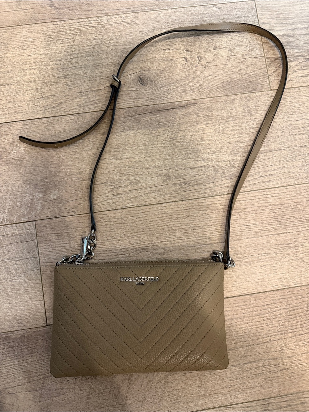 Karl Lagerfeld Olive Green Quilted Crossbody Bag
